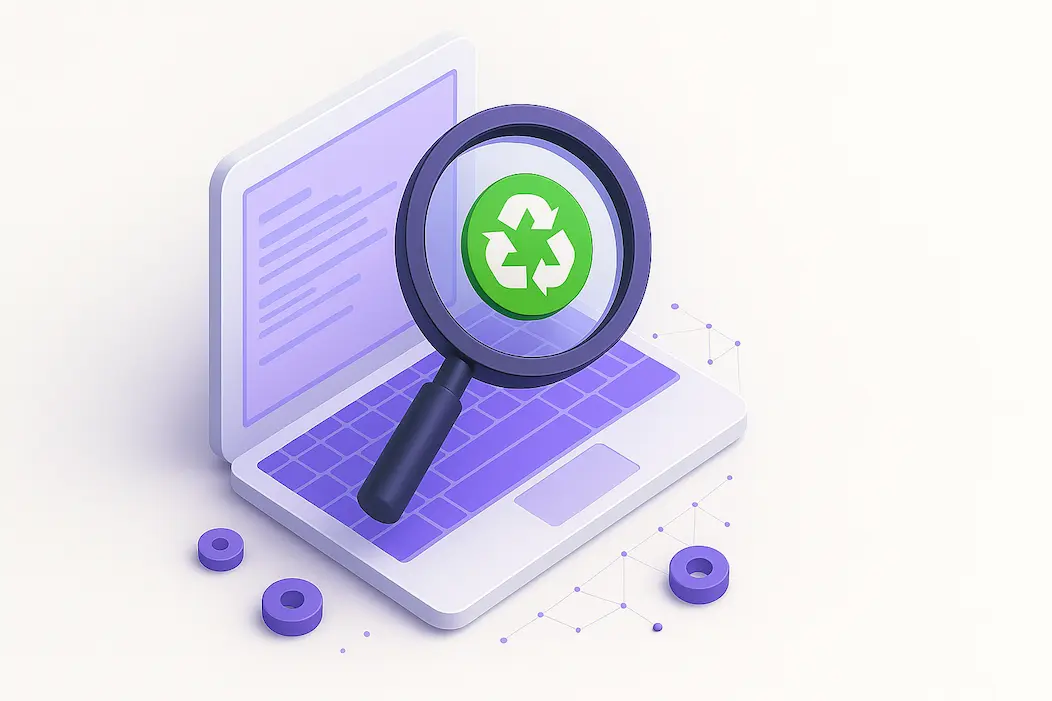 ordenador con lupa y el icono de ecología